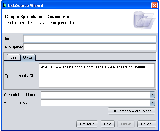 Google Spreadsheet DataSource Wizard - URLs