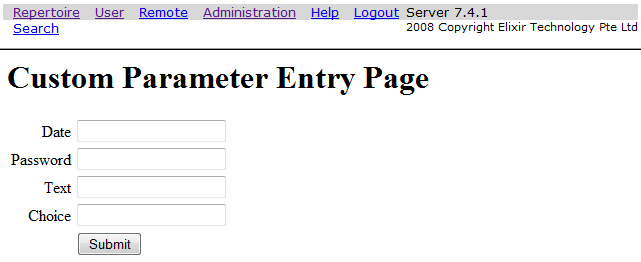 Parameters Entry Page Customized