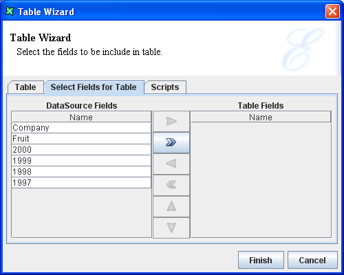 Select Fields for Table